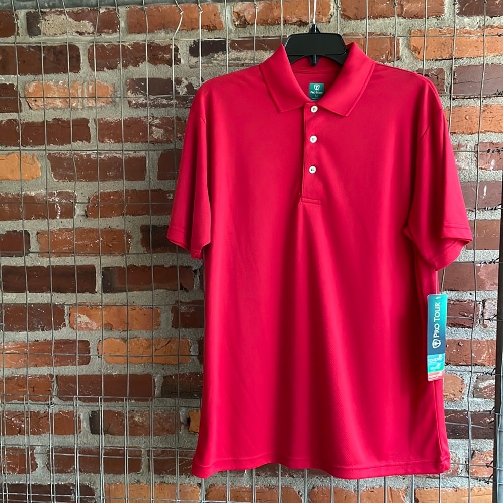 Pro Tour Solid Red Polyester Collared Golf Shirt Size Medium NEW W TAGS